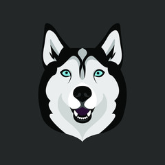 The head of a husky dog with an open mouth. portrait Vector illustration on a white background.