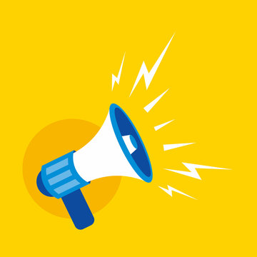 Simple Flat Blue Speaker Toa Megaphone Illustration Design on Yellow Background Template Vector