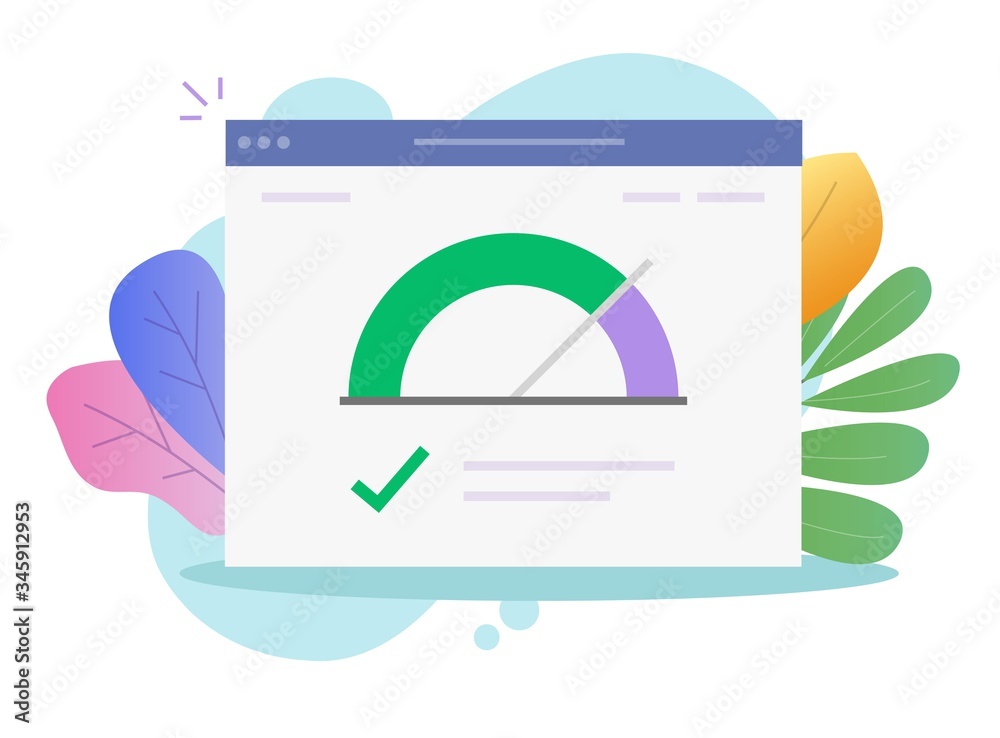 Poster speed of website internet page loading or seo optimization web site performance test check gauge ico