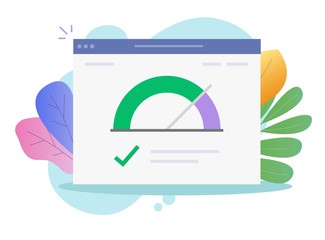 Speed of website internet page loading or seo optimization web site performance test check gauge icon vector flat, concept load time speedometer software tool for downloading score isolated on white