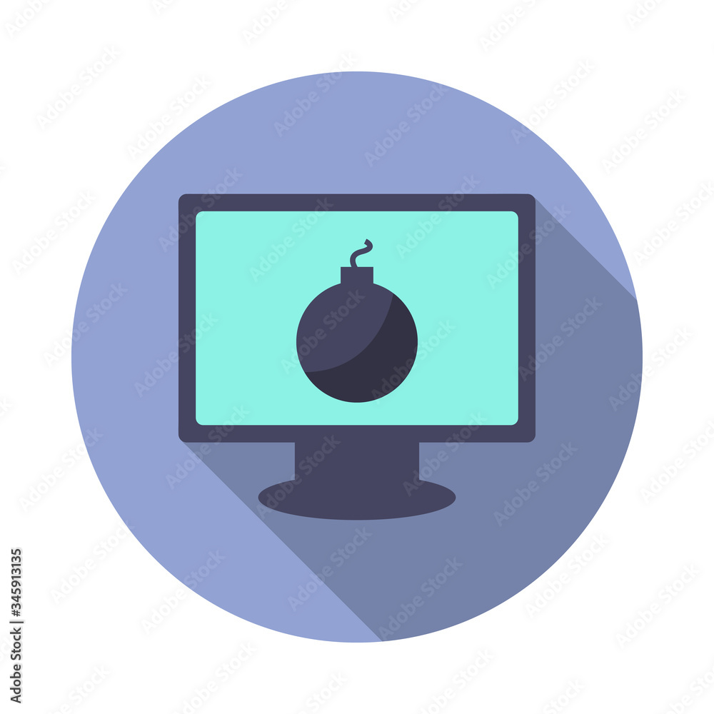 Poster bomb in the computer long shadow icon. simple color vector of virus and antivirus icons for ui and u