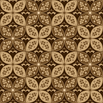 The beauty flower pattern on Kawung batik design with seamless mocca brown color design