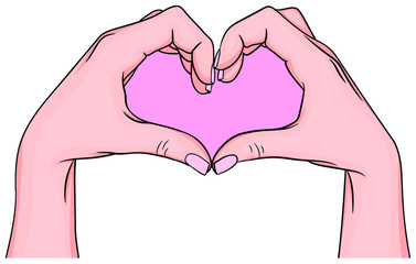 hands making a heart symbol. heart shaped gesture, a message of love. showing I love you. Isolated vector illustration