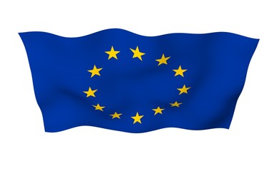 Slightly waving flag of the European Union isolated on white background, 3D rendering. Symbol of Europe. 3D illustration