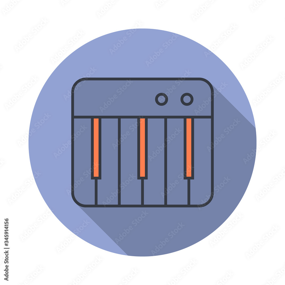 Aufkleber synthesizer key long shadow icon. simple color vector of web icons for ui and ux, website or mobile 