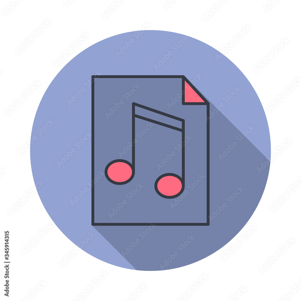 Poster music file long shadow icon. simple color vector of web icons for ui and ux, website or mobile appli