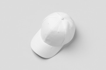 White baseball cap mockup on a grey background.