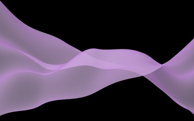 Abstract wave. Scarf. Bright ribbon on black background. Abstract smoke. Raster air background. 3D illustration