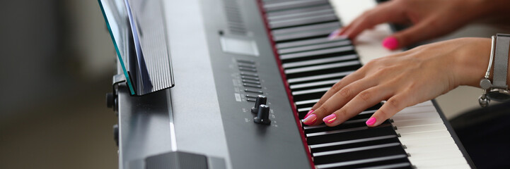 Fototapeta premium Female performs beautiful melody