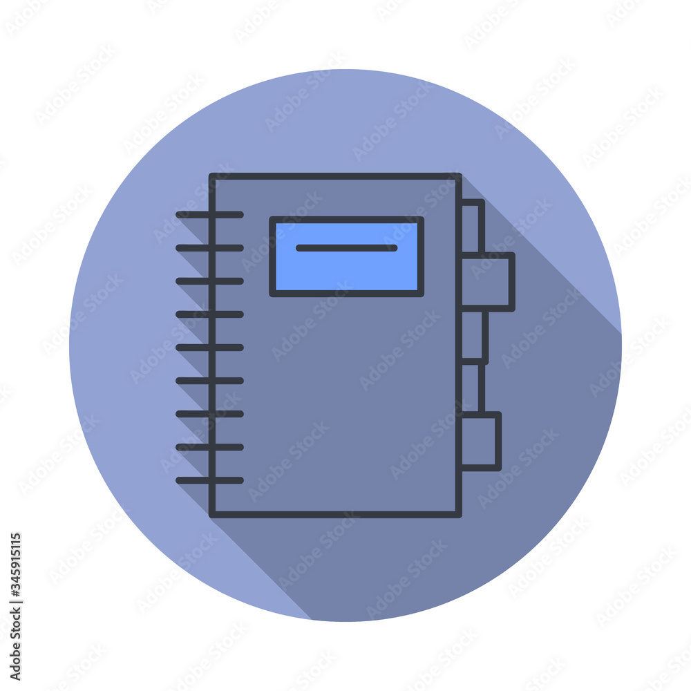 Aufkleber the address book long shadow icon. simple color vector of web icons for ui and ux, website or mobile