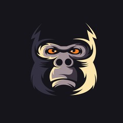 gorilla mascot sport logo, emblem, illustration on a dark background, gorilla mascot logo design vector with modern illustration concept style for badge, emblem and t shirt printing