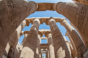 Hieroglyphic carvings on ancient egyptian temple columns