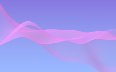 Pink wave on blue sky abstract background. Fluttering pink scarf. Waving on wind pink fabric. 3D illustration