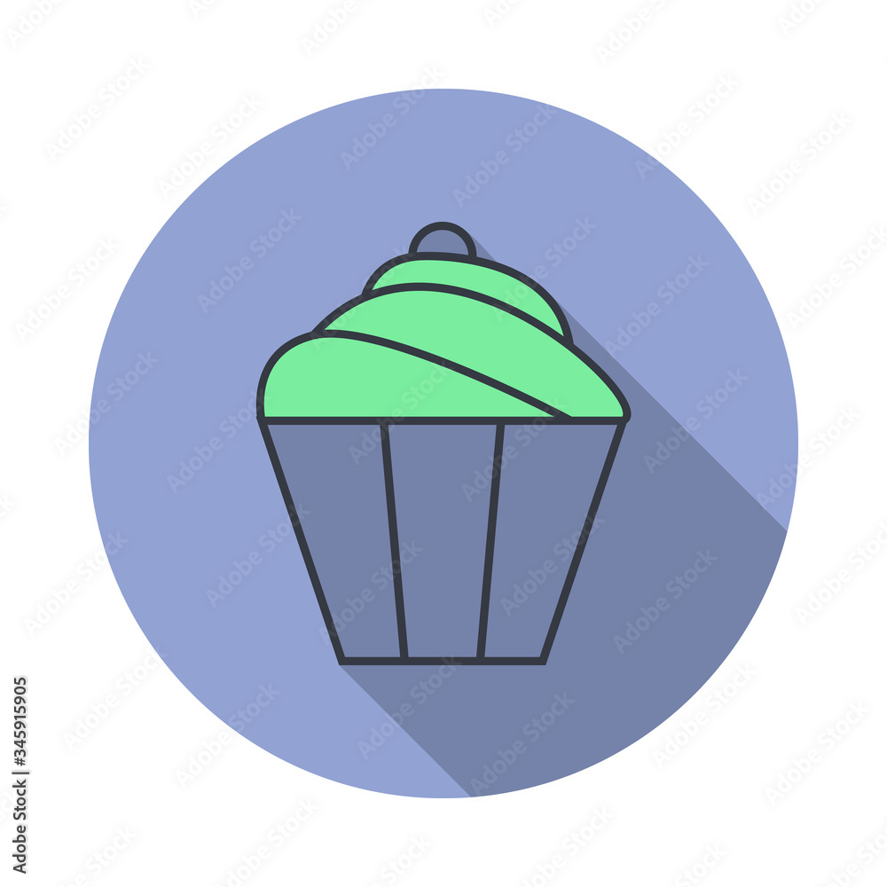 Aufkleber cake long shadow icon. simple color vector of web icons for ui and ux, website or mobile application
