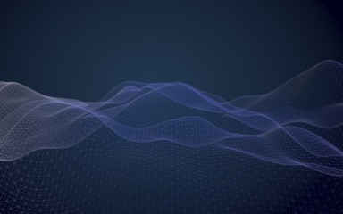 Abstract landscape on a blue background. Cyberspace grid. hi tech network. 3d technology illustration. 3D illustration