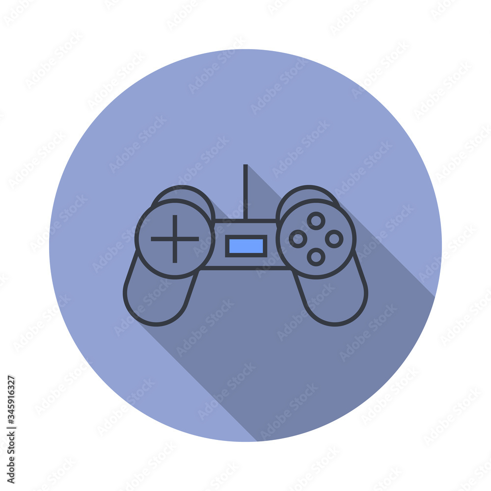 Aufkleber game joystick long shadow icon. simple color vector of web icons for ui and ux, website or mobile ap