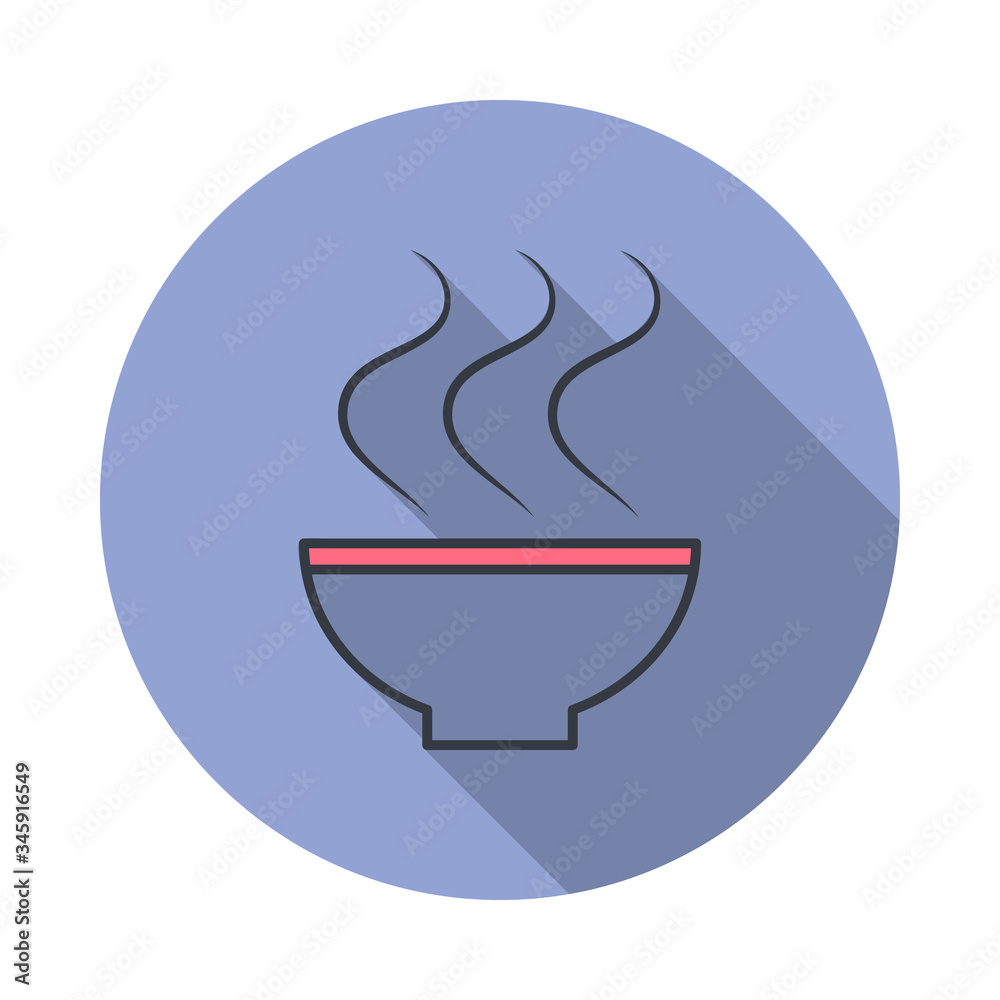 Aufkleber hot soup long shadow icon. simple color vector of web icons for ui and ux, website or mobile applica