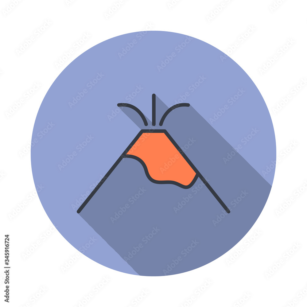 Poster volcano long shadow icon. simple color vector of web icons for ui and ux, website or mobile applicat