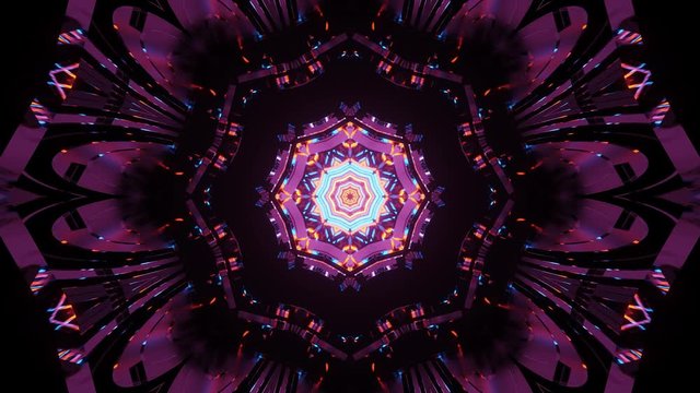colorful psychedelic 3d journey with bright glowing lights