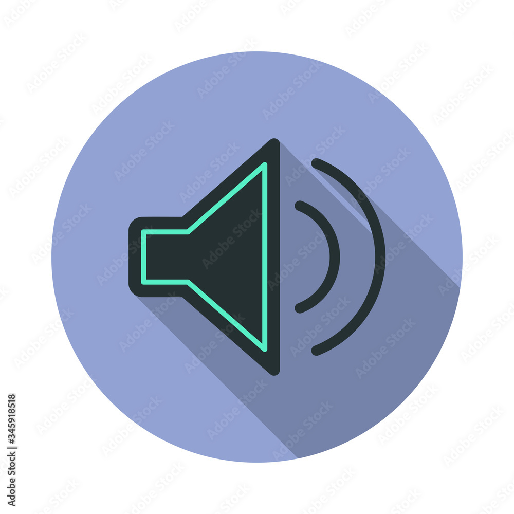 Aufkleber sound on long shadow icon. simple color vector of web icons for ui and ux, website or mobile applica