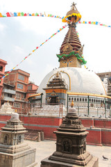 View of buddhist Kathesimbhu stupa (also known as Kaathe Swyambhu Shree Gha Chaitya) in Thamel...