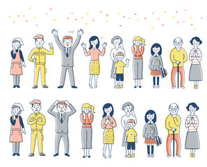 人々(喜ぶ表情と悲しむ表情）　セット