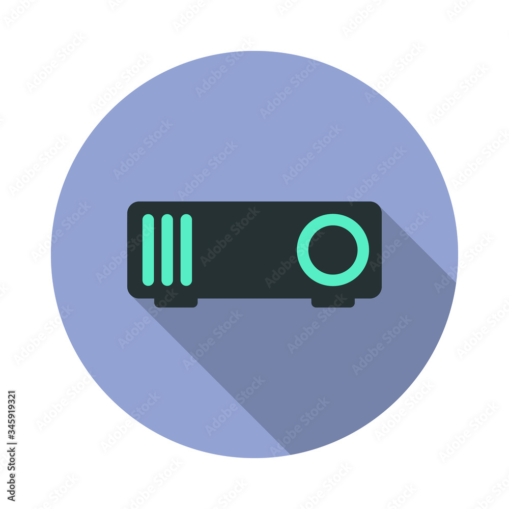 Aufkleber projector long shadow icon. simple color vector of web icons for ui and ux, website or mobile applic
