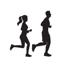 Running man and woman. Couple jogging. Marathon race concept. Sport and fitness design template with runners in flat style. Vector illustration.