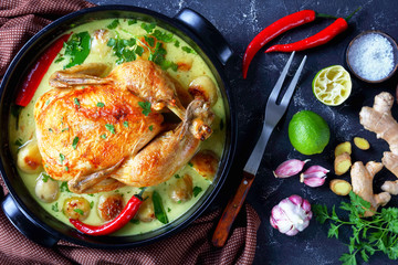 Thai coconut milk roasted chicken, flat lay