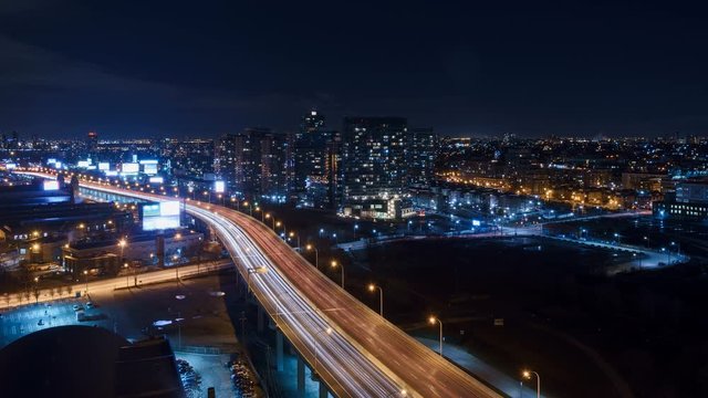 A Busy Highway In the City At Night