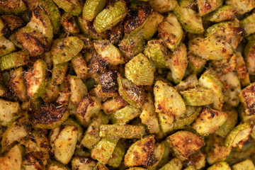 Golden baked zucchini from above.