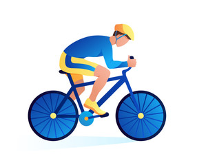 Fototapeta premium a man rides a Bicycle on the track in full equipment. Competition, championship, victory. Cycling in the city, recreation, transport. Vector illustration.