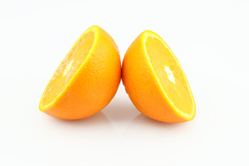 Fresh orange halves isolated on white background. Fresh sliced orange separated on white background