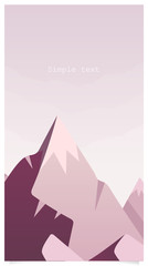 Mountain with snow peak flat color vector background with text space. Rock and pink sky in early morning landscape social media stories mockup. Peaceful nature view web banner template