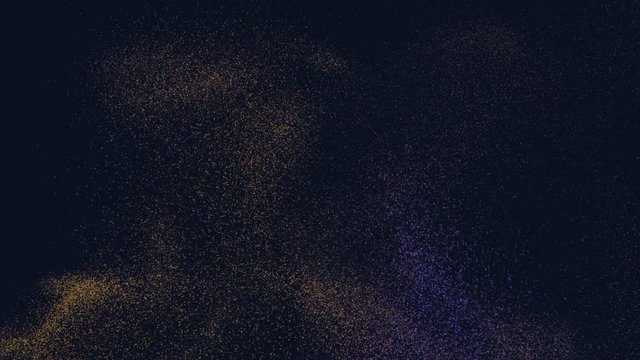 massive cloud of tiny colored particles appears and moves random until it disappears