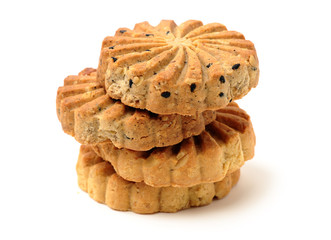 Cookies made of whole grain cereals on a white background