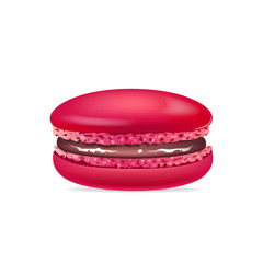 Macaroon, traditional french dessert realistic vector illustration. Crimson meringue, tasty biscuit, confectionery. Homemade almond cookie, sweet bakery 3d isolated object on white background
