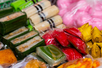 Colorful Indonesian traditional sweets sold in the market