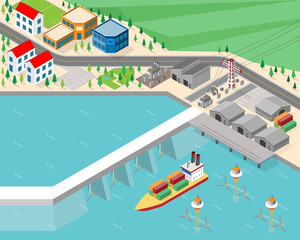 tidal power plant, tidal energy in isometric graphic