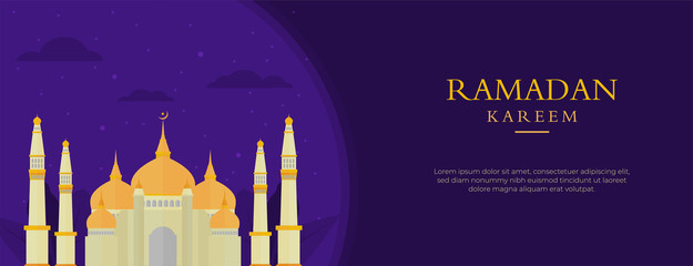 Flat Ramadan Kareem Banner With Mosque Design