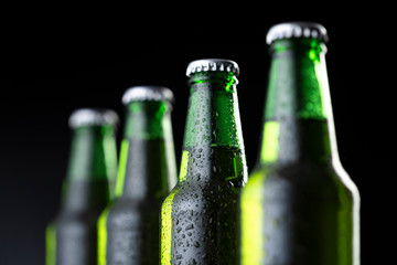 Detail of bottles of cold beer