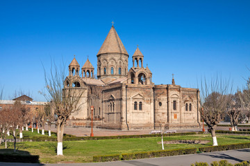 Fototapeta na wymiar Armenia - Vagharshapat (Etchmiadzin) - Etchmiadzin Cathedral (Ejmiatsni Mayr tachar) is the mother church of the Armenian Apostolic Church, possibly the oldest cathedral in the world