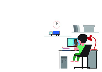 Children study mathematics through social media during the crisis at home in their own room.