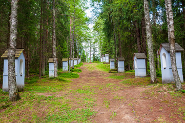 Chapel of St. Anna and the Stations of the Cross, Borová Lada, Sumava, Bohemian Forest, Böhmerwald, Czech Republic. Stations of the Cross on a hill in summer.