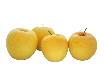  four yellow apple fruits on a white background