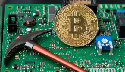 Virtual Cryptocurrency Mining Concept, Blockchain Technology and Bitcoin