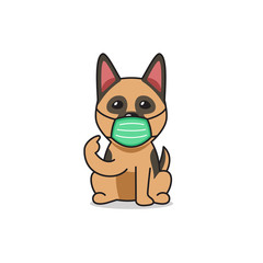 Cartoon character german shepherd dog wearing protective face mask for design.