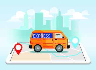 van express delivery service in background vector, mobile application