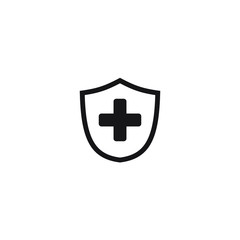 Immune system icon. Medical cross in the shield. Vector isolated.