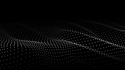 Wave of particles on dark background. Technology backdrop. Pattern for presentations. Vector illustration